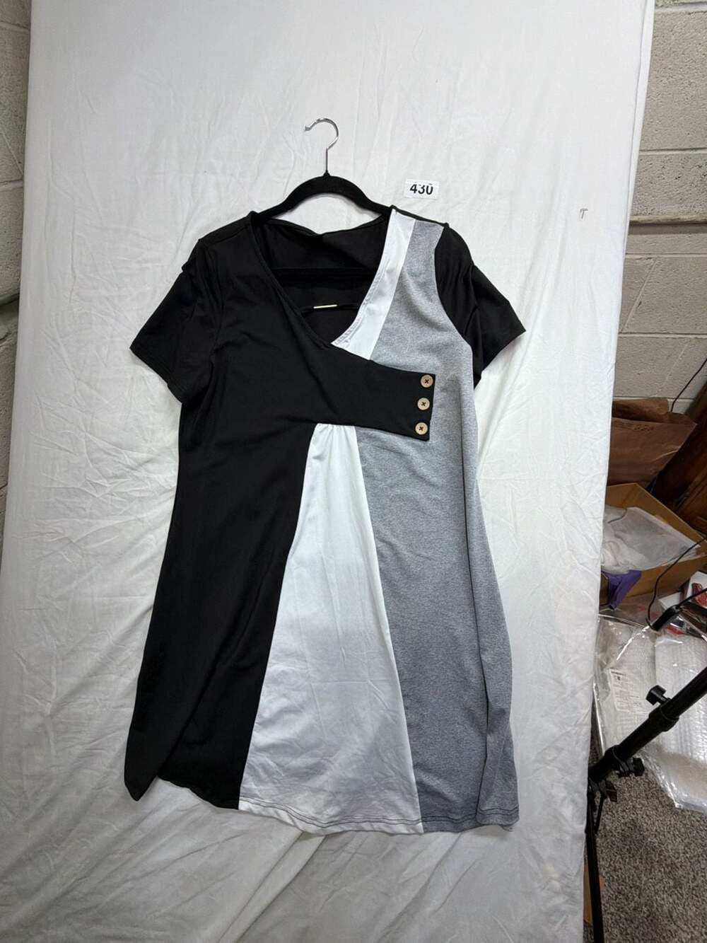 Shein Colorblock Dress Size L Black White Gray Short Sleeve